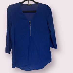 Express Navy Blue Blouse, Zip-Front